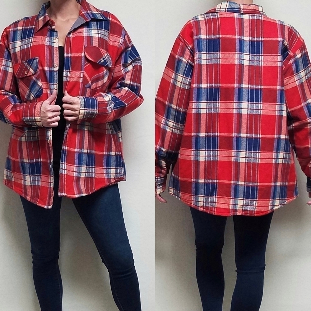 VINTAGE Deadstock 90s McGregor Bagpiper Red Plaid Flannel Quilted Jacket XL
